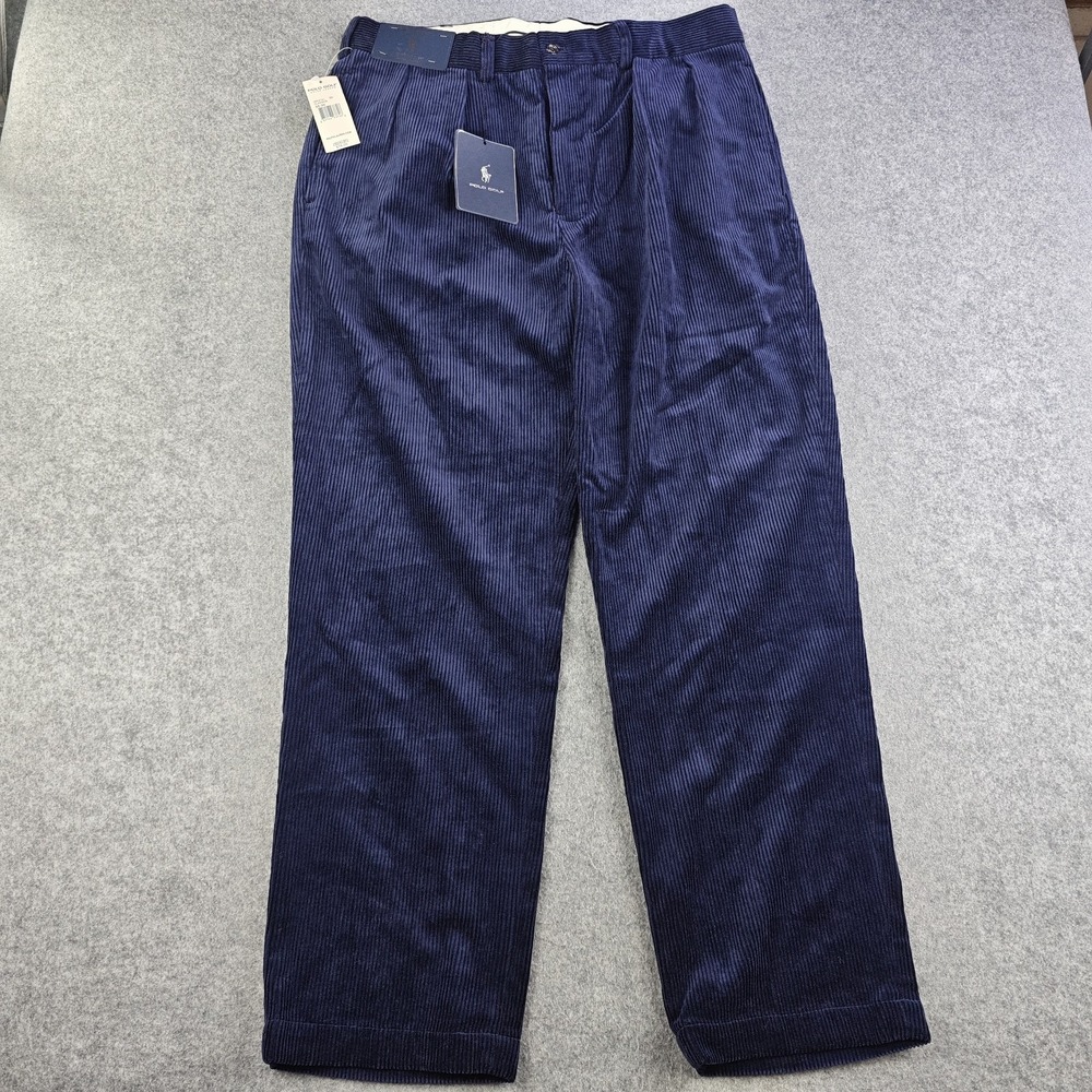 Vintage Polo Golf Fairway Pants Mens 36x30 Navy Blue Corduroy NWT Pleated